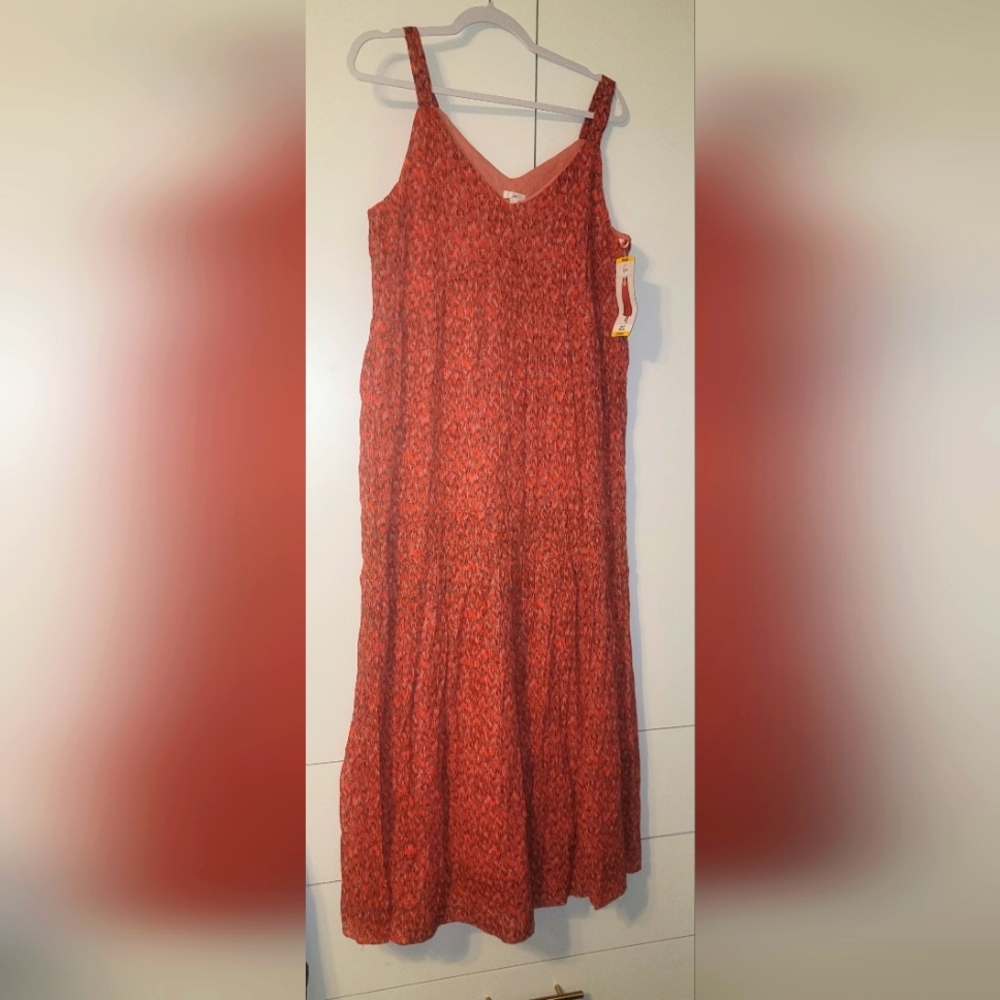 NWT Joie Red Pink Abstract Animal Print Flowy Ruffled Sleeveless Maxi Dress